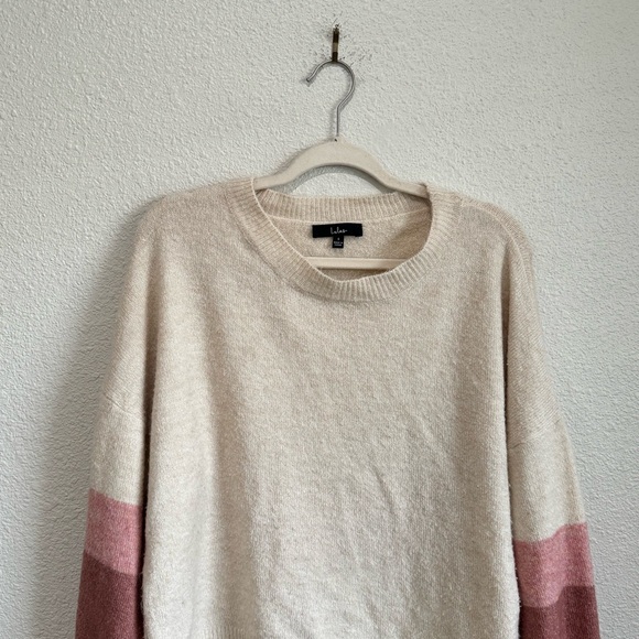 Lulu's Womens Small Colorblock Sweater Cream Pink Oversized Slouchy Boho Soft - Picture 2 of 8